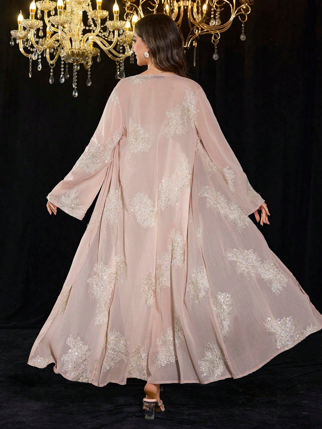 SHEIN Modelyn 2pcs Embroidered Sequin Solid Elegant Romantic Sheer Sle