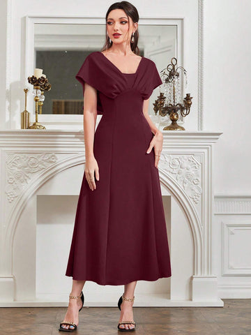 Buy SHEIN Modely Burgundy Red Ladies' Solid Color Simple Arabian Daily Modest Long Sleeve Dress Long Evening Dresses in Pakistan