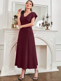 Buy SHEIN Modely Burgundy Red Ladies' Solid Color Simple Arabian Daily Modest Long Sleeve Dress Long Evening Dresses in Pakistan