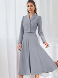Buy SHEIN Modelyn Solid Color Shawl Collar Double Breasted Blouse And Skirt Suit 2 Pieces Set in Pakistan