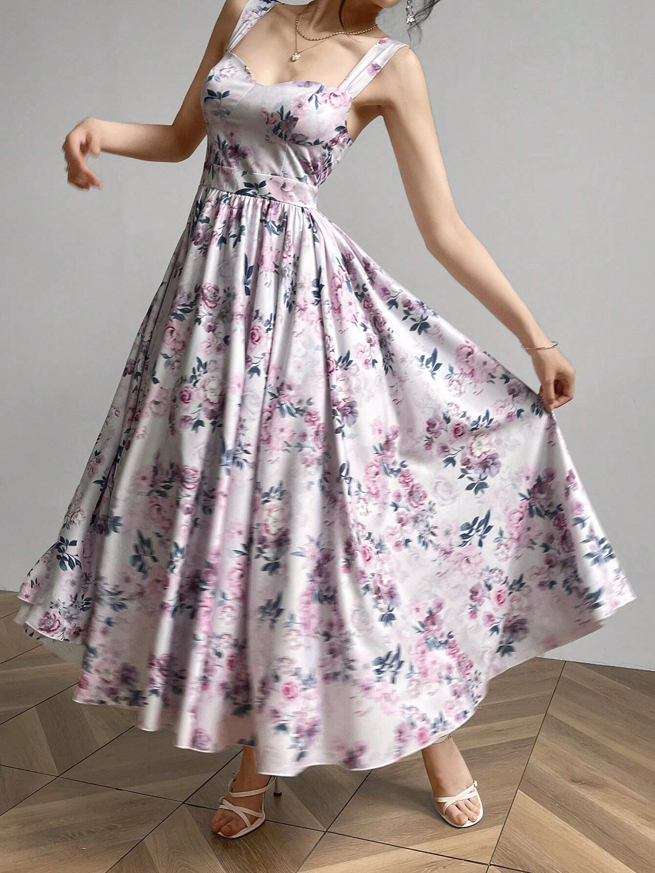 Buy SHEIN Modelyn Women Random Floral Print Casual Sleeveless Dress Maxi Women Outfit Long Evening Dresses in Pakistan