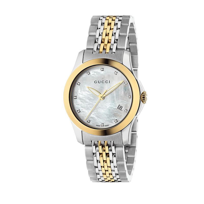 Buy Gucci G Timeless Mother of Pearl Dial Two Tone Steel Strap Watch for Women - YA126513 in Pakistan