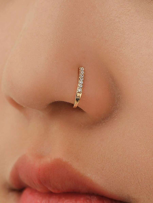 Buy SHEIN Nooxian 1pc Cyberpunk Style U-Shaped Zirconia Nose Ring, Gold-Tone Nose Piercing Decoration Accessory in Pakistan