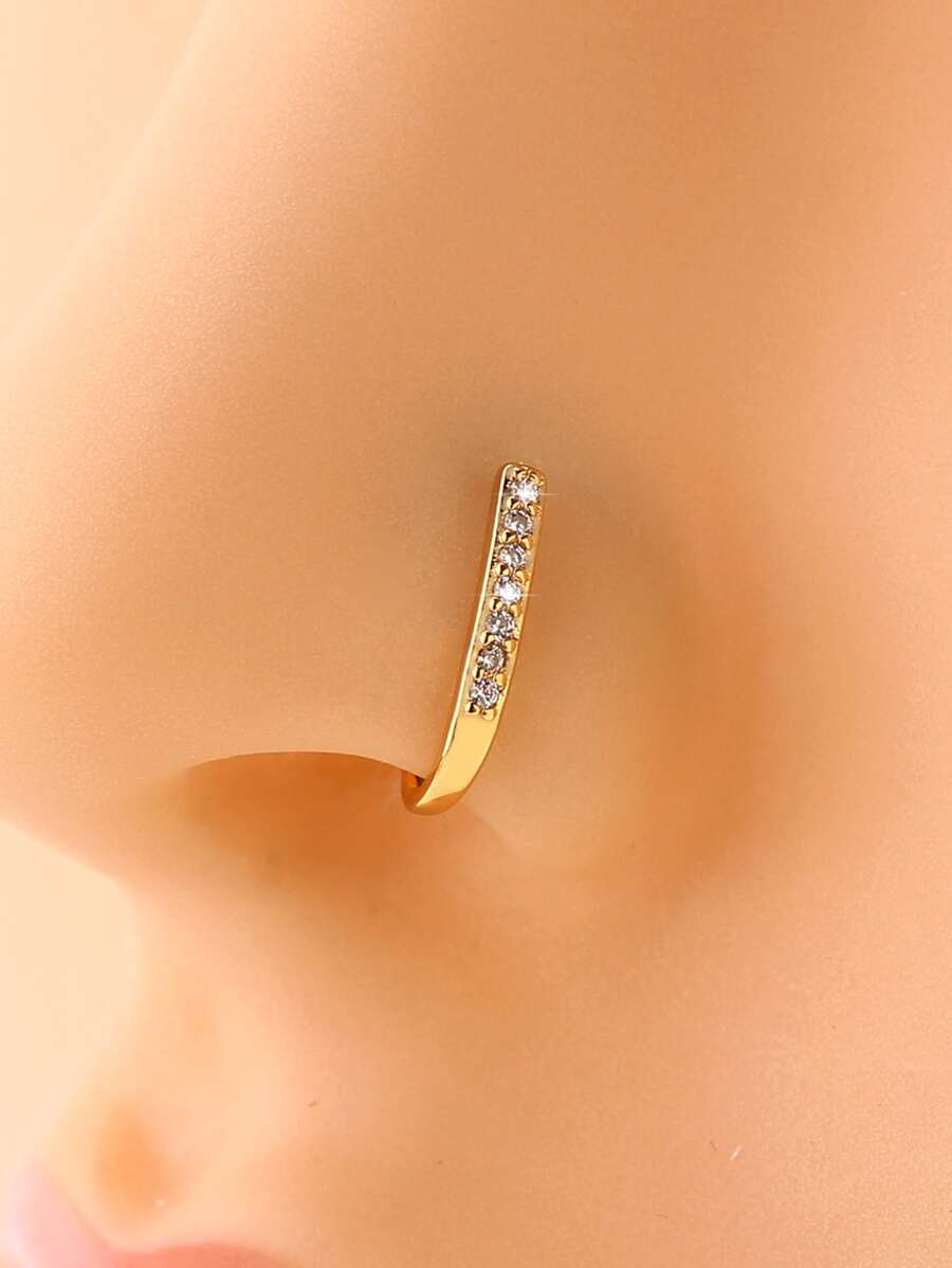 Buy SHEIN Nooxian 1pc Cyberpunk Style U-Shaped Zirconia Nose Ring, Gold-Tone Nose Piercing Decoration Accessory in Pakistan