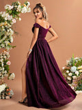 Buy SHEIN Off Shoulder Split Thigh Glitter Bridesmaid Dress in Pakistan