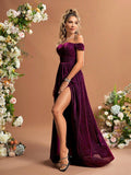 Buy SHEIN Off Shoulder Split Thigh Glitter Bridesmaid Dress in Pakistan
