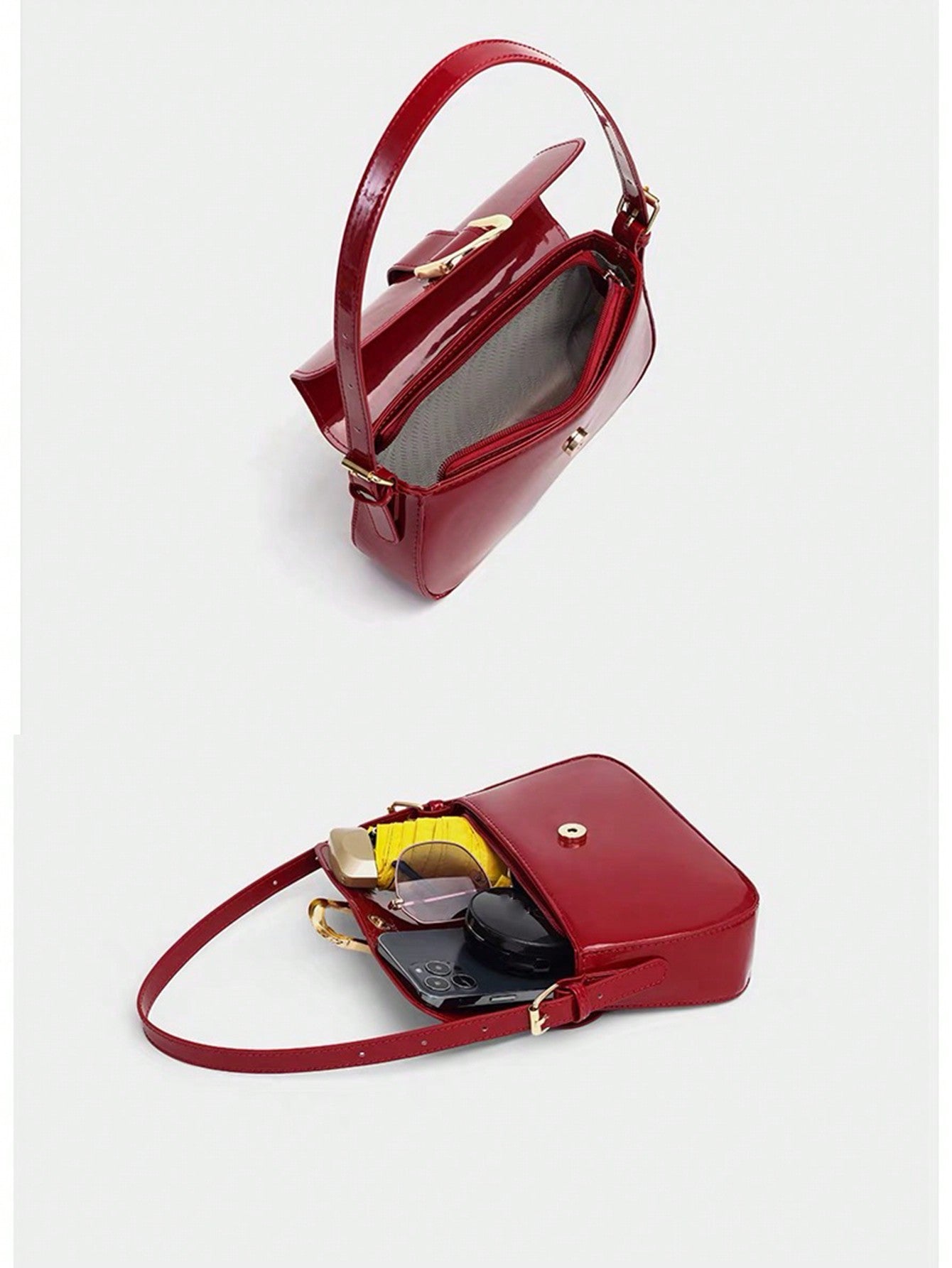 Buy SHEIN One Solid Colored Glossy Evening Clutch Bag, Featuring A Chic And Unique Short And Curved Design in Pakistan