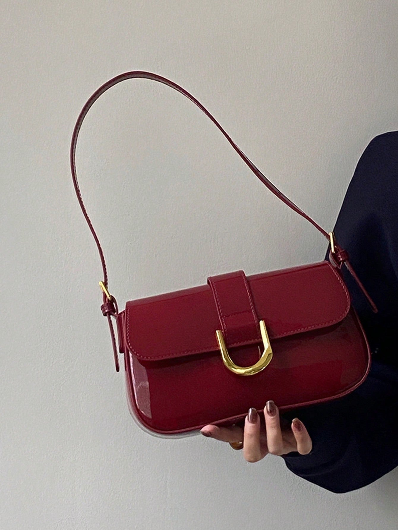 Buy SHEIN One Solid Colored Glossy Evening Clutch Bag, Featuring A Chic And Unique Short And Curved Design in Pakistan
