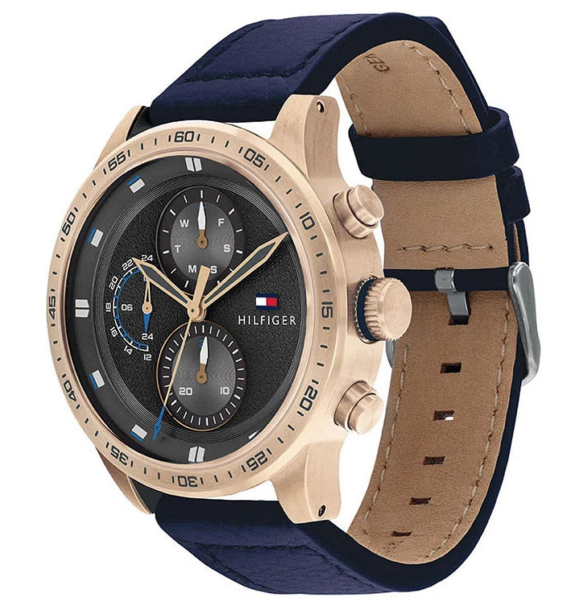 Buy Tommy Hilfiger Mens Quartz Blue Leather Strap Grey Dial 46mm Watch - 1791808 in Pakistan