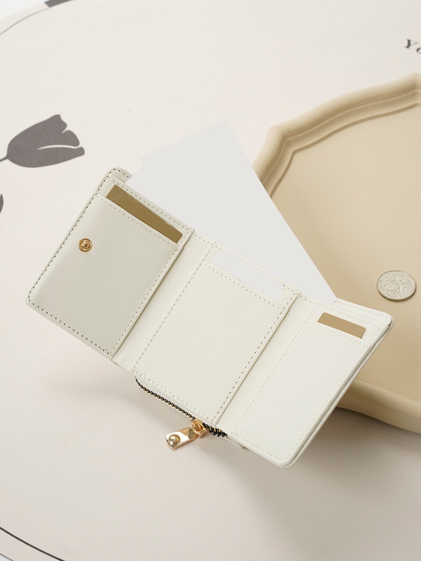 Buy SHEIN PU Small Wallet White Minimalist Coin Pocket Small Purse Bi-Fold Zipper Women Wallet Mini in Pakistan