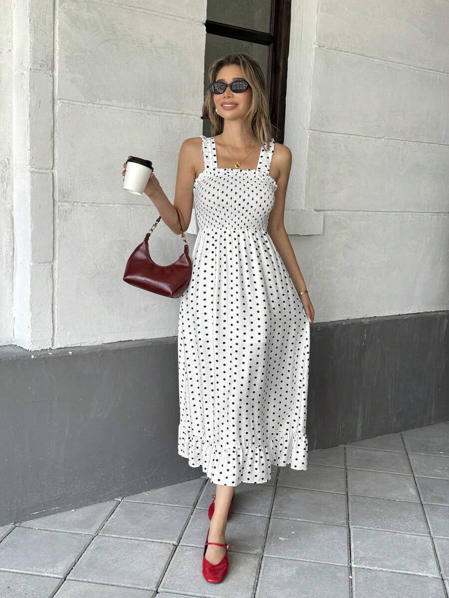 Buy SHEIN Pariaura Women's Fashion Printed Ruffle Trim Spaghetti Strap Dress in Pakistan