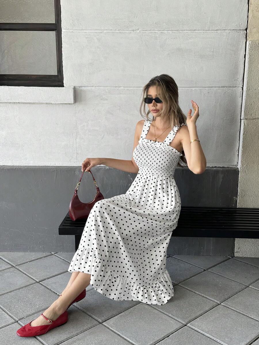 Buy SHEIN Pariaura Women's Fashion Printed Ruffle Trim Spaghetti Strap Dress in Pakistan