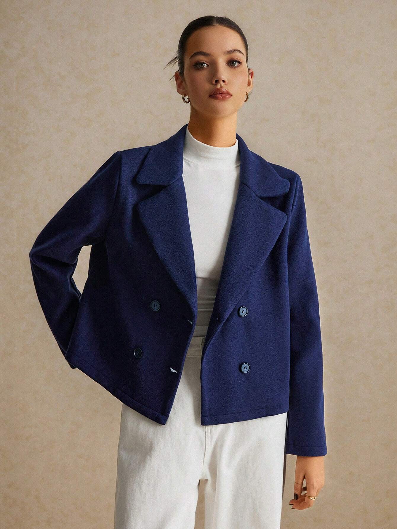 Buy SHEIN Poéselle Lapel Neck Double Breasted Blazer in Pakistan