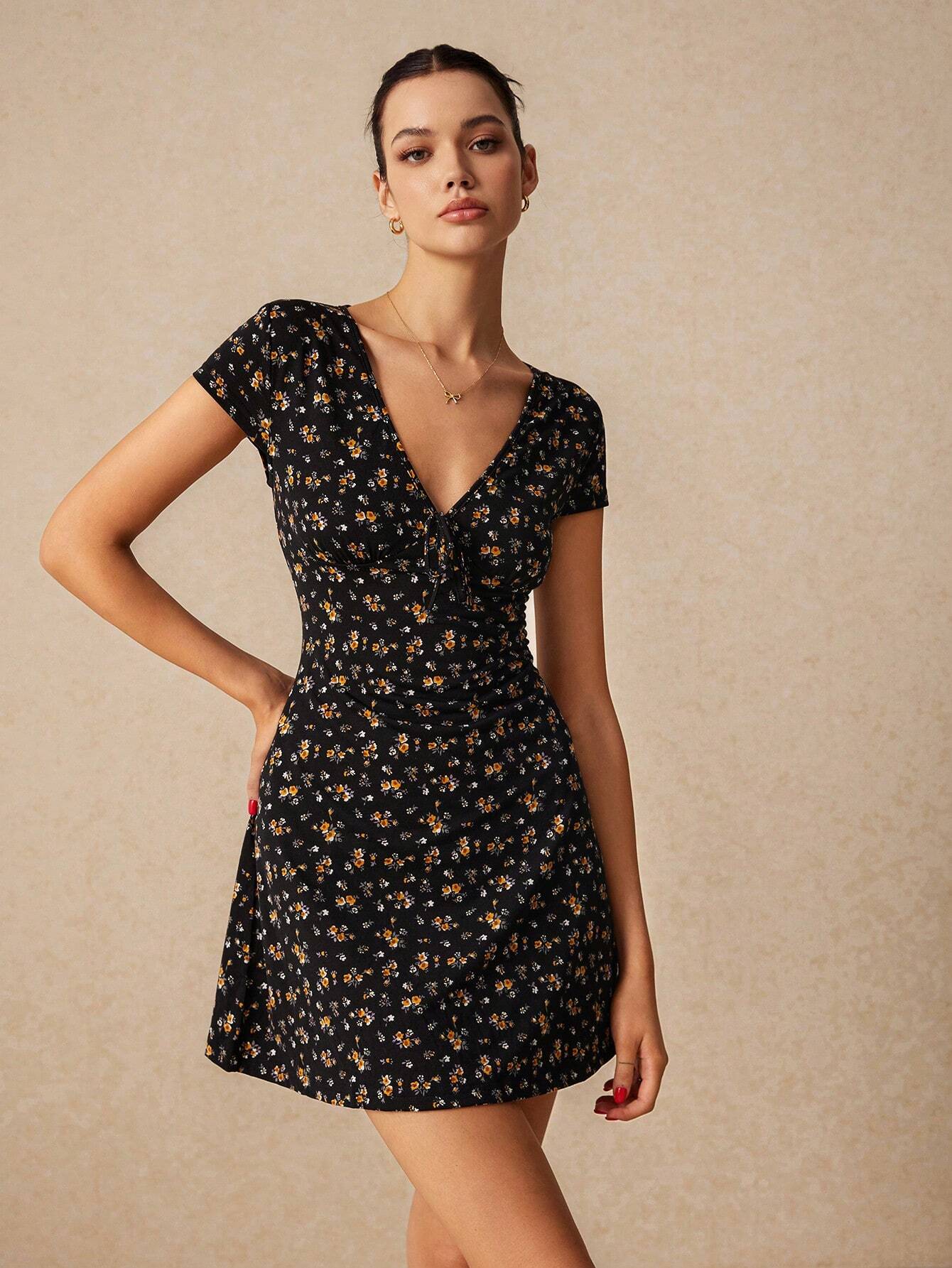 Buy SHEIN Poéselle Women's Fashion Sweet V-Neck Floral Print A-Line Dress in Pakistan
