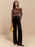 Buy Poéselle Women's Fashionable Fuzzy Patchwork Asymmetrical Collar T-Shirt in Pakistan