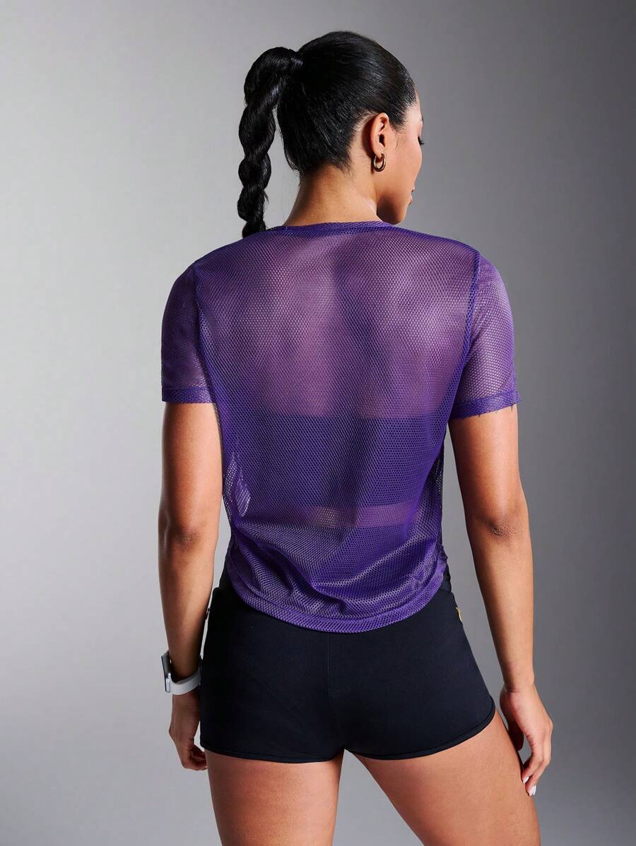 Buy SHEIN Powerista Simple Solid Color Hollow Breathable Short-Sleeved Sports T-Shirt in Pakistan