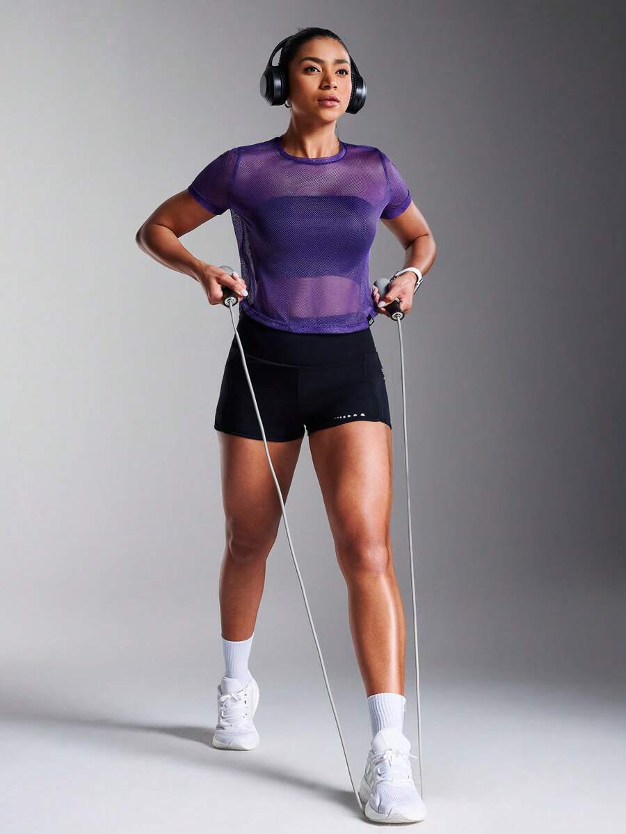 Buy SHEIN Powerista Simple Solid Color Hollow Breathable Short-Sleeved Sports T-Shirt in Pakistan