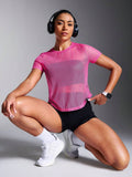 Buy SHEIN Powerista Solid Color Mesh Breathable See-Through Short Sleeve Sports T-Shirt in Pakistan