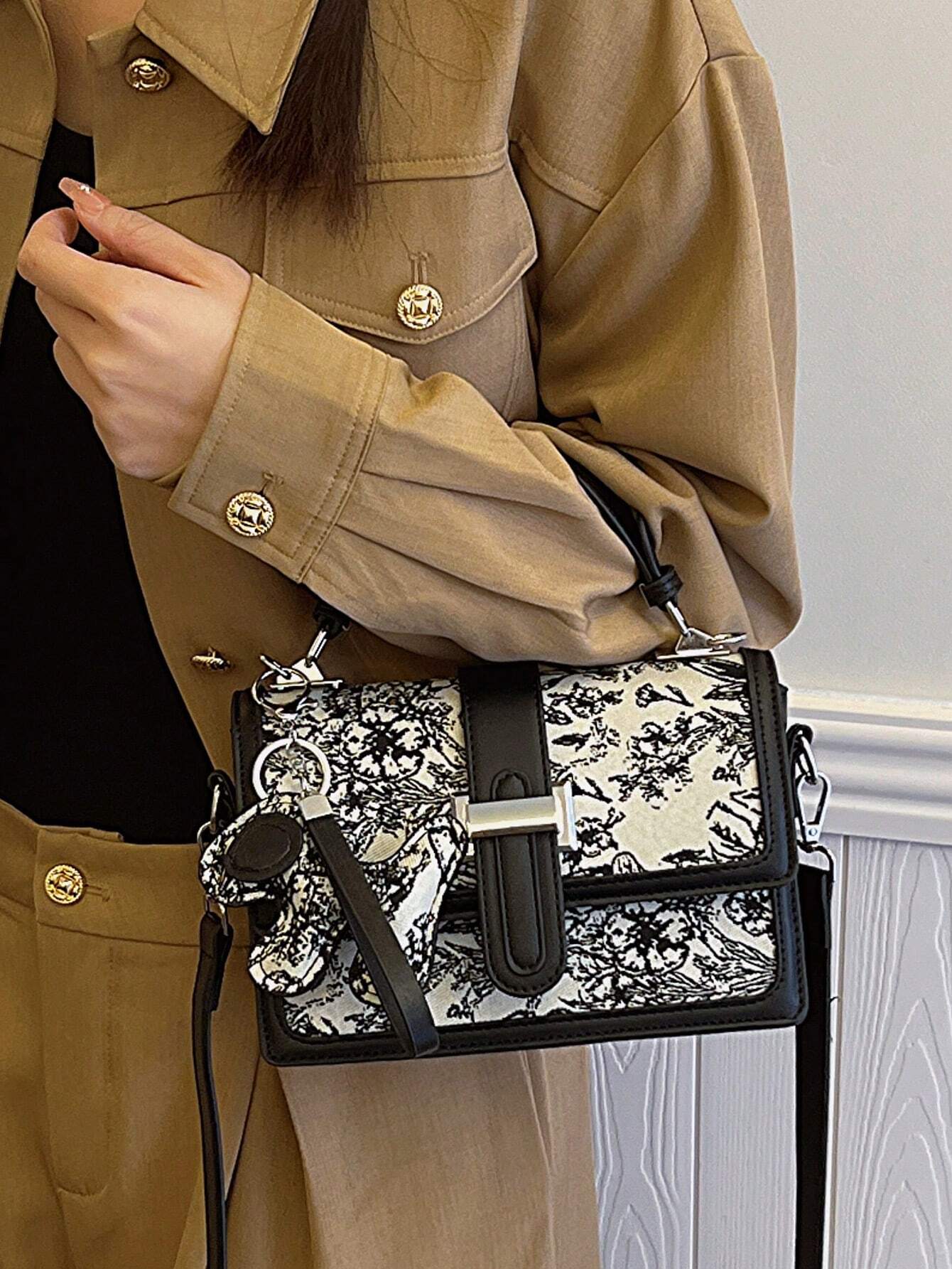 Buy SHEIN Printed Classic Style Double Layer Women's Gift Handheld Mini Square Bag With Strap & Pendant in Pakistan