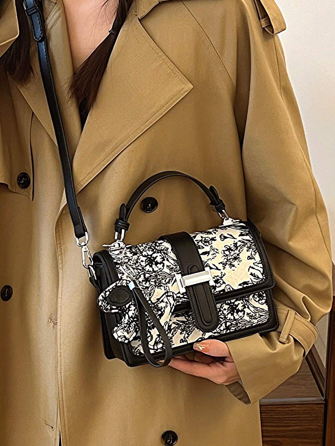 Buy SHEIN Printed Classic Style Double Layer Women's Gift Handheld Mini Square Bag With Strap & Pendant in Pakistan