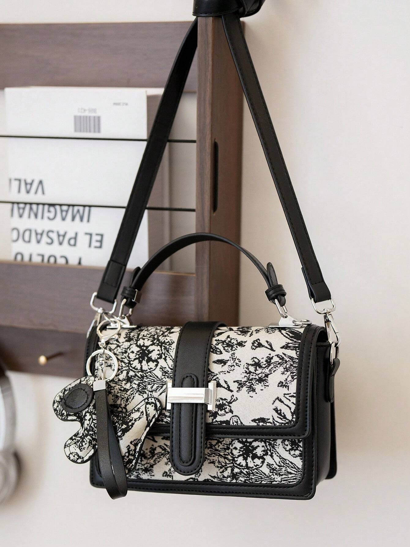 Buy SHEIN Printed Classic Style Double Layer Women's Gift Handheld Mini Square Bag With Strap & Pendant in Pakistan