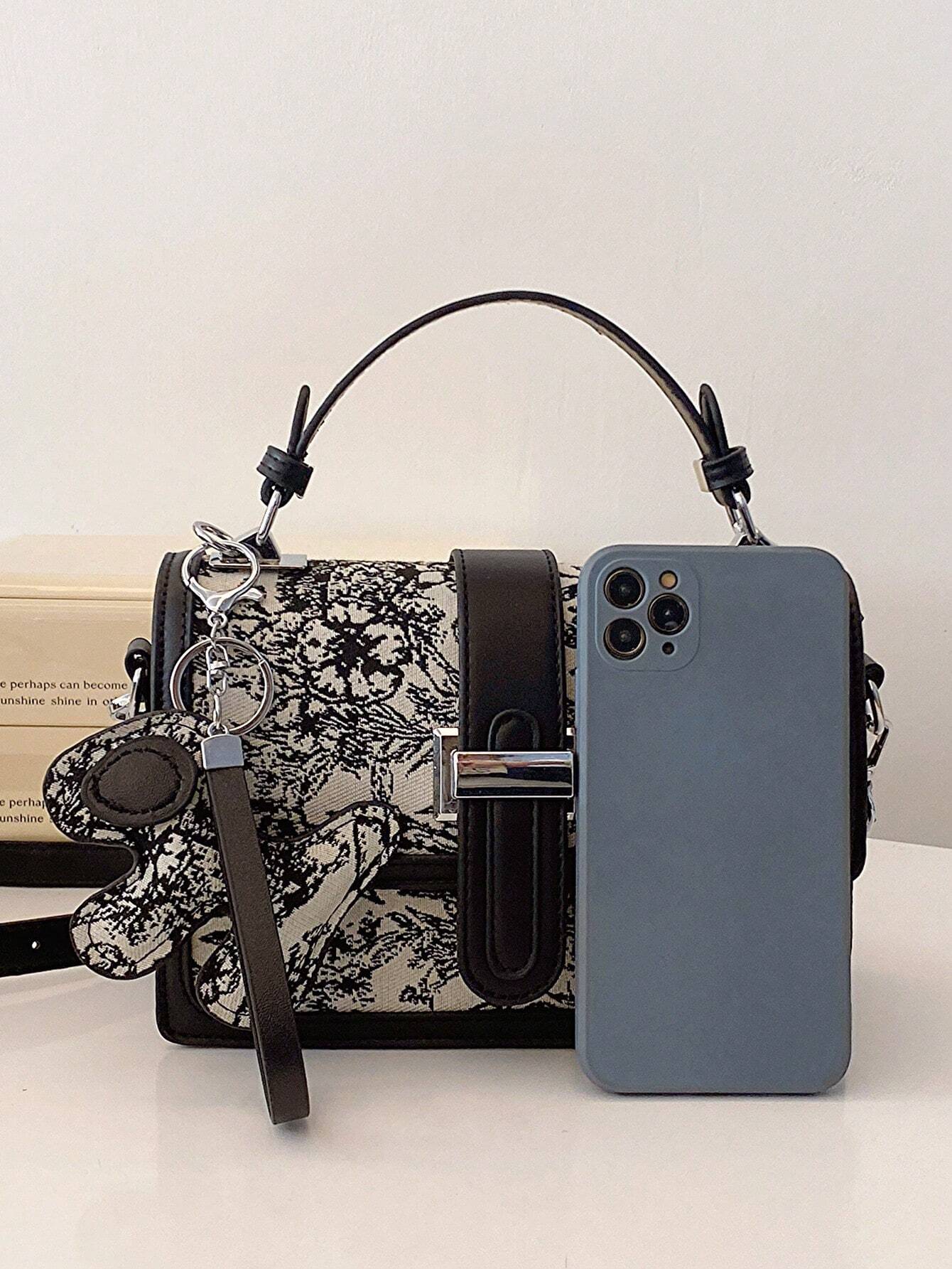 Buy SHEIN Printed Classic Style Double Layer Women's Gift Handheld Mini Square Bag With Strap & Pendant in Pakistan