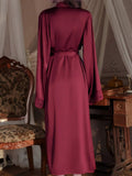 Buy SHEIN QING ROU Women's Elegant Satin Robe, Soft Lace Trim, Bell Sleeves, With Belt, Smooth And Comfortable, Suitable For Home Use in Pakistan