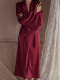 Buy SHEIN QING ROU Women's Elegant Satin Robe, Soft Lace Trim, Bell Sleeves, With Belt, Smooth And Comfortable, Suitable For Home Use in Pakistan