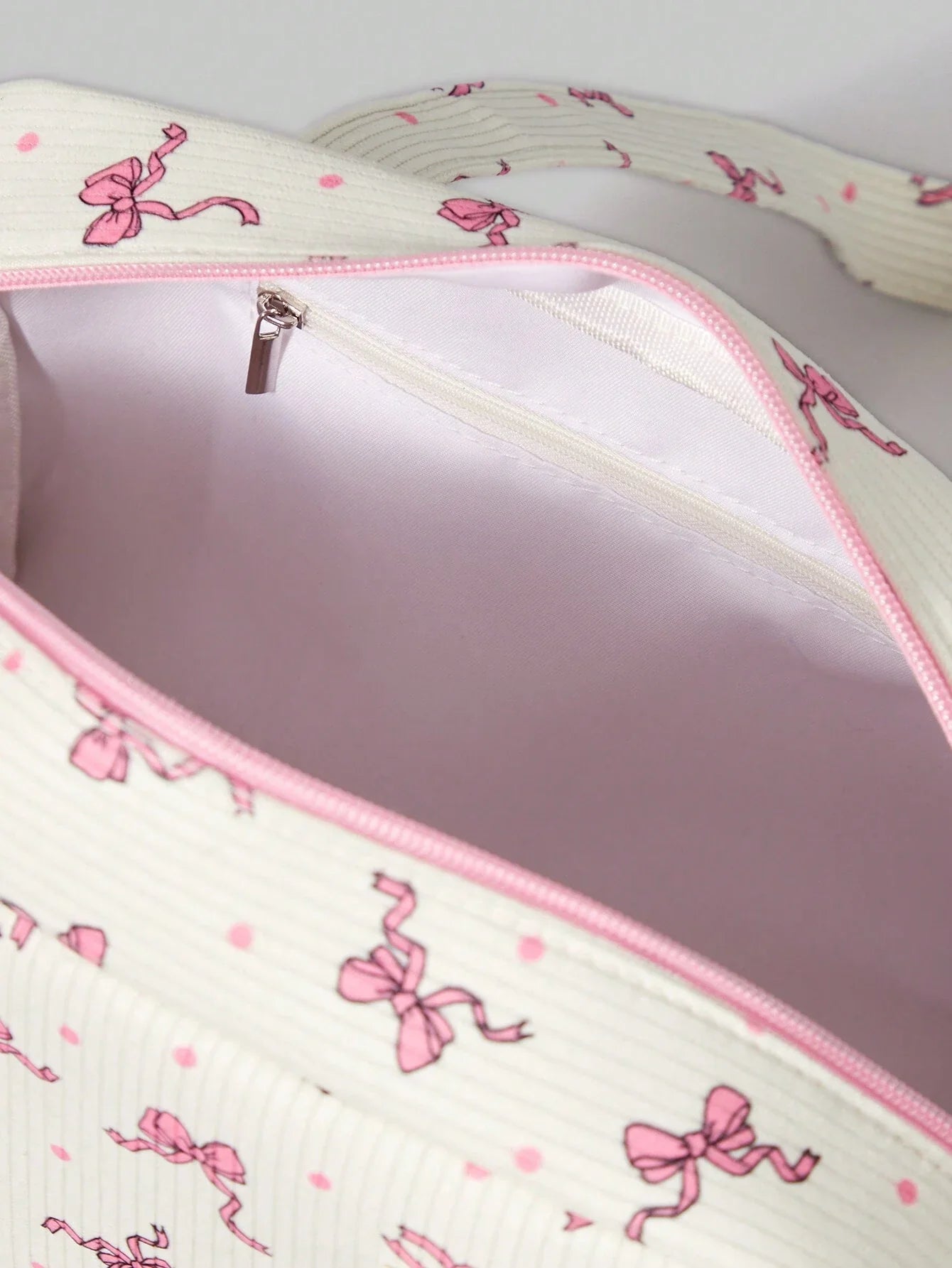 Buy SHEIN ROMWE Kawaii Women's Fashionable Portable Corduroy Bow & Polka Dot Print Handbag in Pakistan