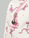 Buy SHEIN ROMWE Kawaii Women's Fashionable Portable Corduroy Bow & Polka Dot Print Handbag in Pakistan