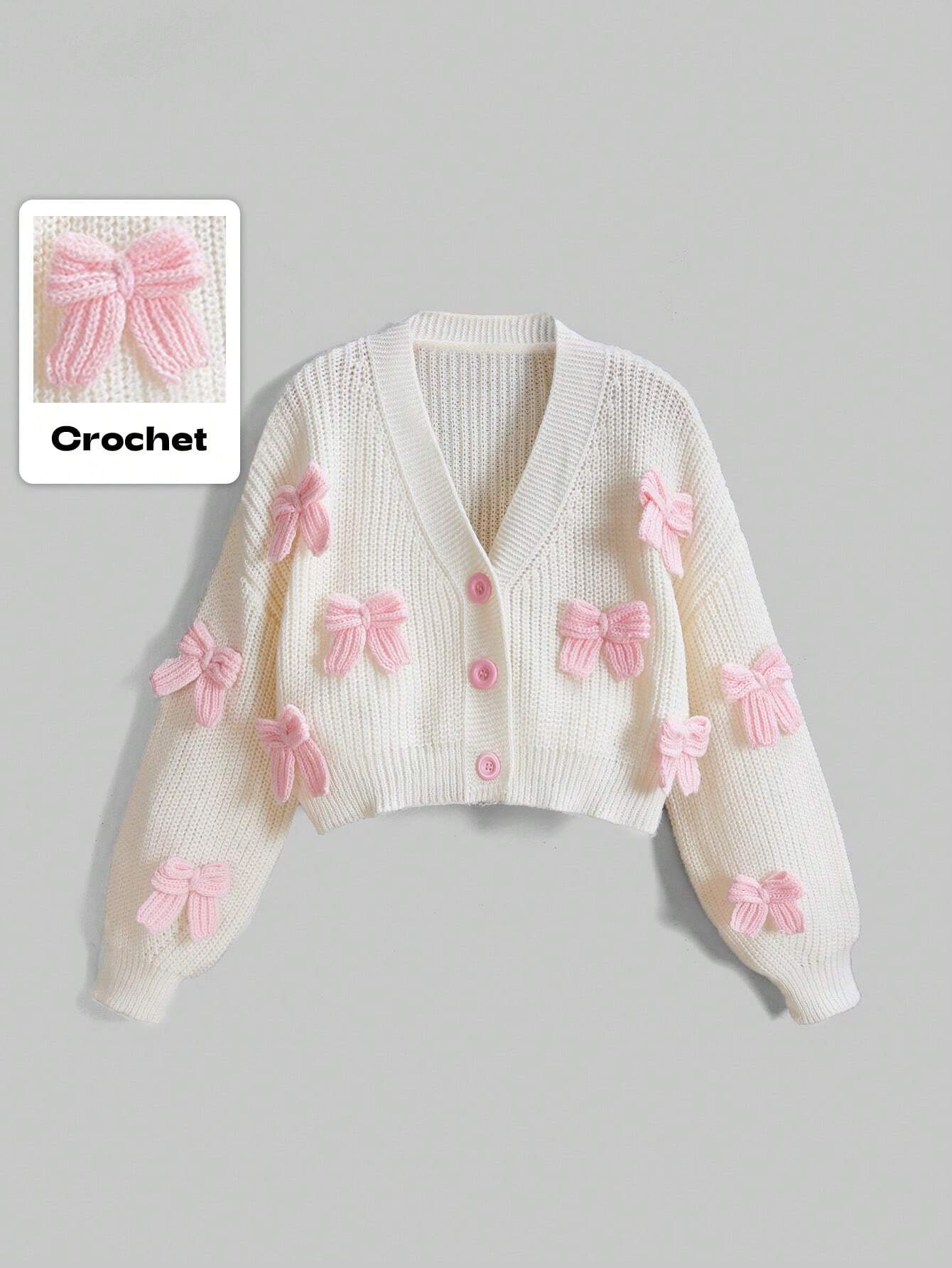 Buy SHEIN ROMWE Kawaii Women's Pink Three-Dimensional Bow Accessories Cute Girl Minimalist Sexy Cardigan in Pakistan