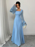 Buy SHEIN Rafferiza Blue Square Neck Double-Layer Ruffle Cuff Maxi Swing Dress For Women in Pakistan
