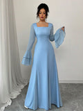 Buy SHEIN Rafferiza Blue Square Neck Double-Layer Ruffle Cuff Maxi Swing Dress For Women in Pakistan