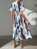 Buy SHEIN Rafferiza Summer Casual A-Line V-Neck Batwing Sleeve Printed Dress For Holiday Maxi Women Outfit in Pakistan