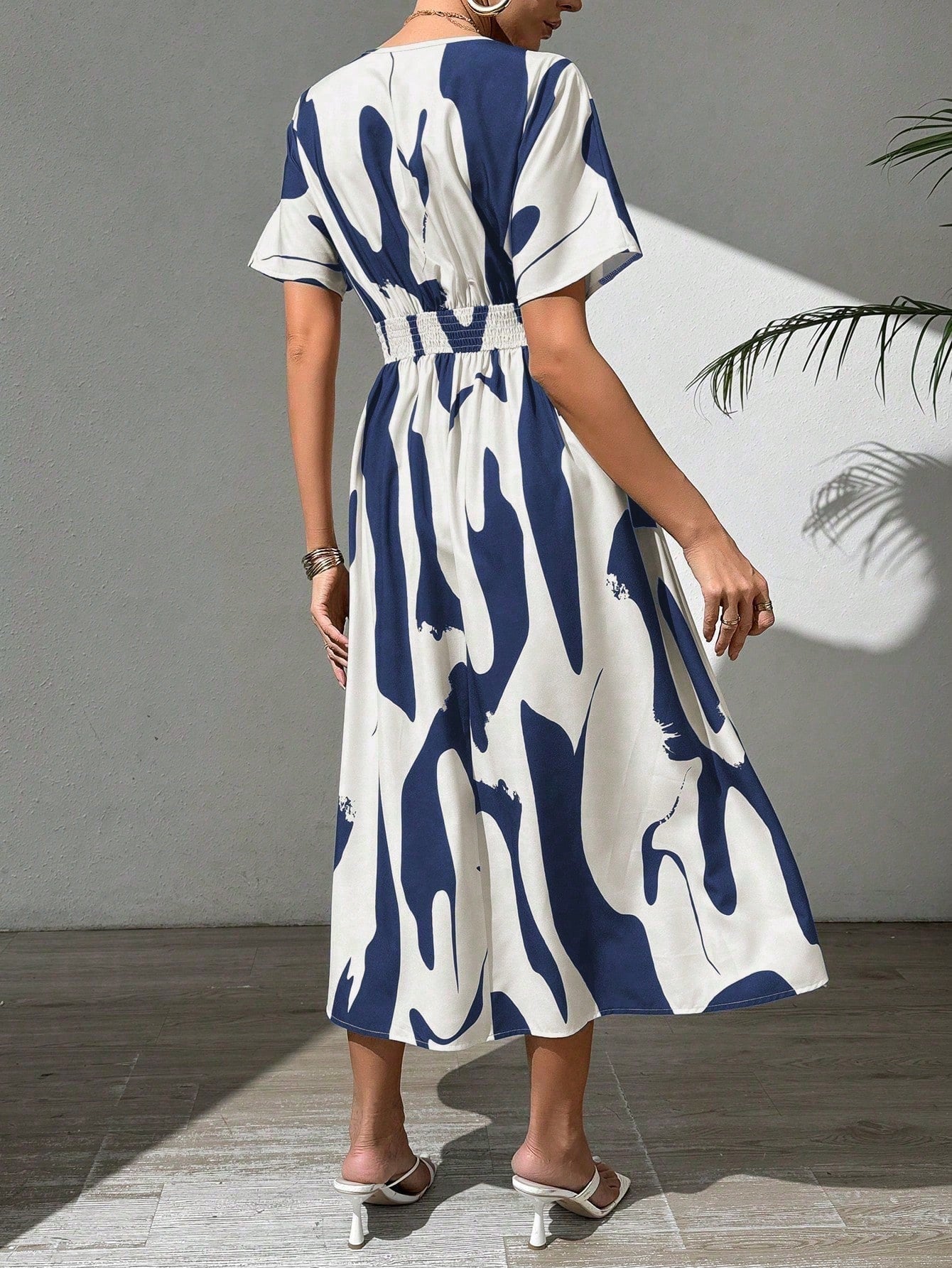 Buy SHEIN Rafferiza Summer Casual A-Line V-Neck Batwing Sleeve Printed Dress For Holiday Maxi Women Outfit in Pakistan