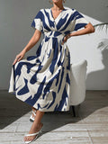 Buy SHEIN Rafferiza Summer Casual A-Line V-Neck Batwing Sleeve Printed Dress For Holiday Maxi Women Outfit in Pakistan