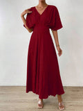 Buy SHEIN Rafferiza Women's Textured Waist-Cinching Batwing Sleeve Dress Burgundy Maxi Women Outfit in Pakistan