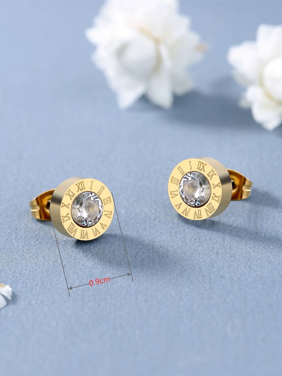 Buy SHEIN Rhinestone Decor Round Stud Earrings in Pakistan