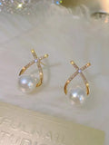 Buy SHEIN Rhinestone & Faux Pearl Decor Stud Earrings in Pakistan
