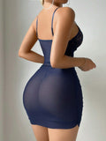 Buy SHEIN Ruched Lace Contrast Lace Women's Sexy Underwire Sleep Lingerie Dress With Tie+Briefs 2pcs/Set in Pakistan