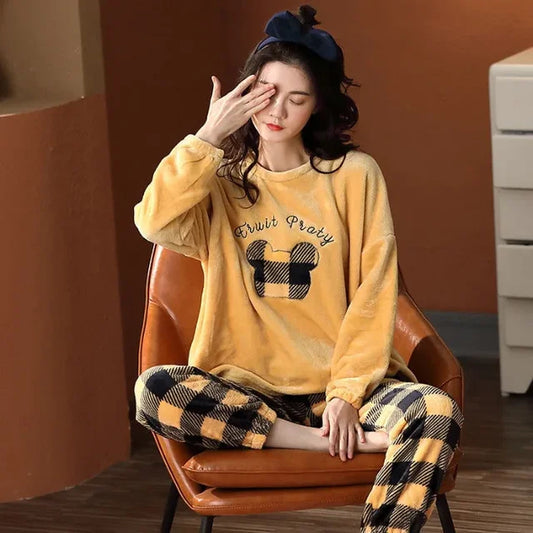 Buy Sajiero Yellow Teddy Fleece Pajama Suit in Pakistan