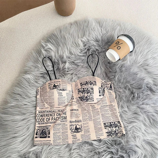 Buy Florea - Newspaper Print Crop Top - Apricot in Pakistan