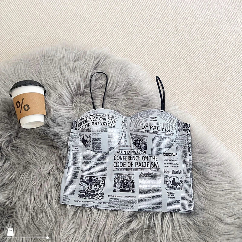 Buy Florea - Newspaper Print Crop Top - Grey in Pakistan