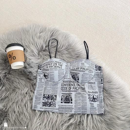 Buy Florea - Newspaper Print Crop Top - Grey in Pakistan