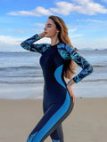 Buy SHEIN 1pc Women's Tropical Plant Printed Long Sleeve Zip Half Placket Rash Guard Jumpsuit For Sun Protection in Pakistan