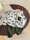 Buy SHEIN 2pcs Baby Boy Dinosaur Printed Contrast Color Hoodie Jacket And Solid Color Pants Outfit in Pakistan