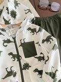 Buy SHEIN 2pcs Baby Boy Dinosaur Printed Contrast Color Hoodie Jacket And Solid Color Pants Outfit in Pakistan