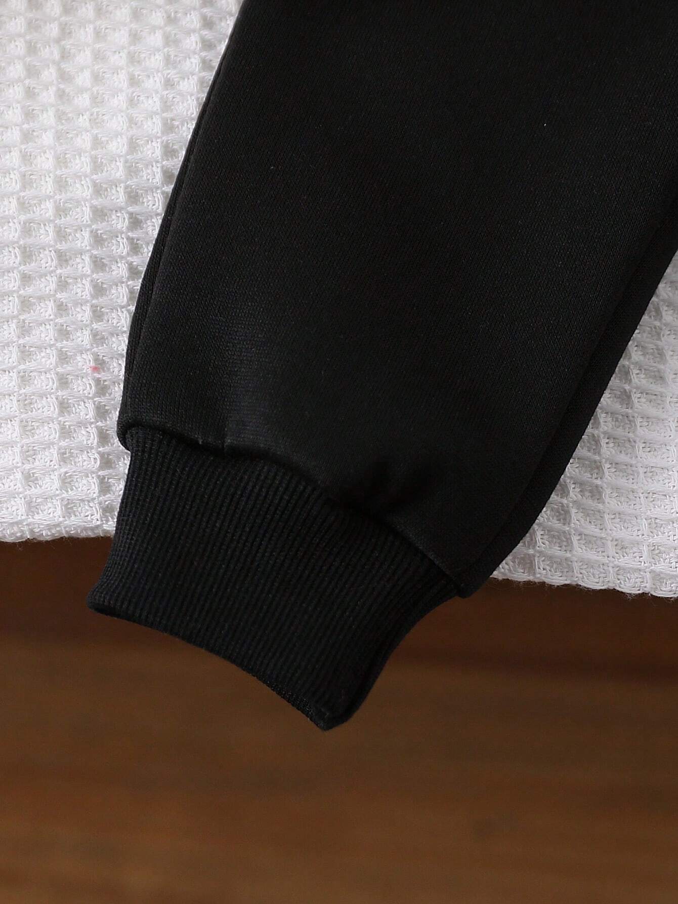 Buy SHEIN 2pcs Baby Boys Long Sleeve Zipper Hoodie With Embroidery Stand Collar And Elastic Waist Sweatpants, Casual Fall Outfit Set in Pakistan