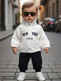 Buy SHEIN 2pcs Baby Boys Long Sleeve Zipper Hoodie With Embroidery Stand Collar And Elastic Waist Sweatpants, Casual Fall Outfit Set in Pakistan