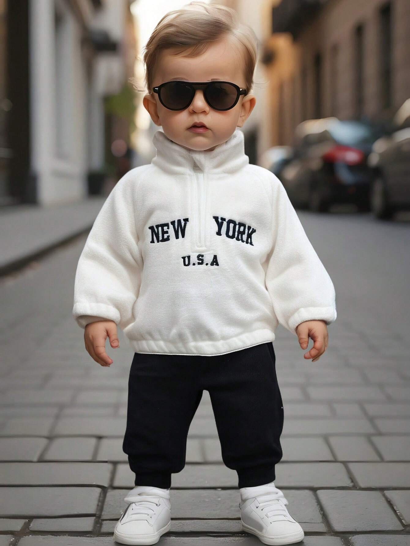 Buy SHEIN 2pcs Baby Boys Long Sleeve Zipper Hoodie With Embroidery Stand Collar And Elastic Waist Sweatpants, Casual Fall Outfit Set in Pakistan